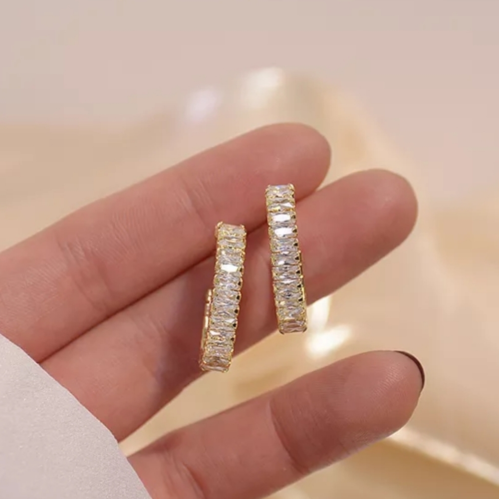 Gold Half Crystal Hoops - Picture 2 of 4